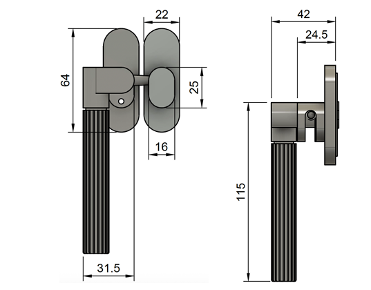 Annabelle WCF Linear Knurled Casement Fastener – Hook dwg