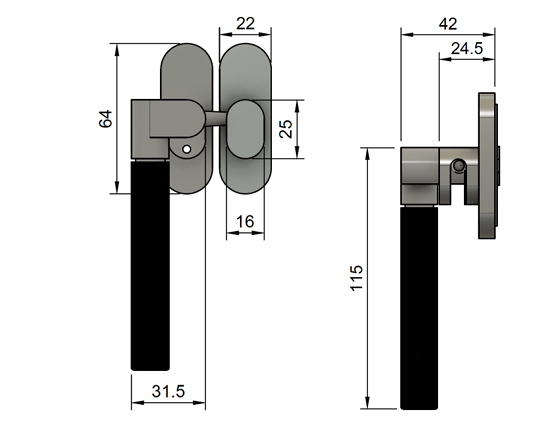 Carlos WCF Knurled Casement Fastener – Hook DWG