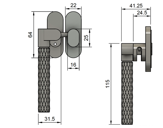 Mia WCF Diamond Casement Fastener – Hook dwg